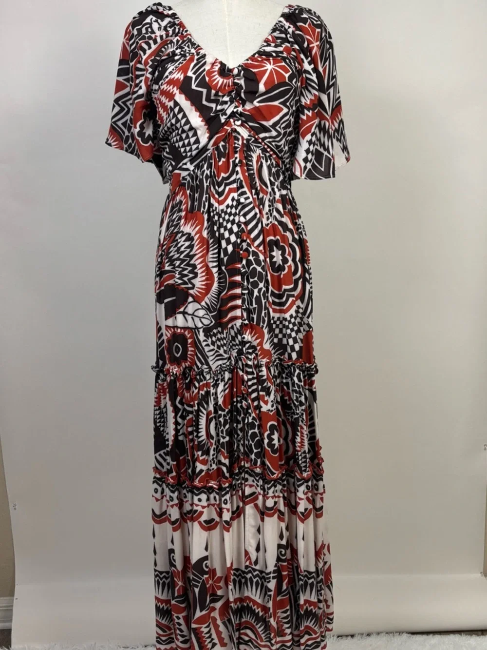 Anthropologie Maxi Dress Flutter Sleeve Cut Out Boho Orange Brown Medium NWT - Picture 5 of 16